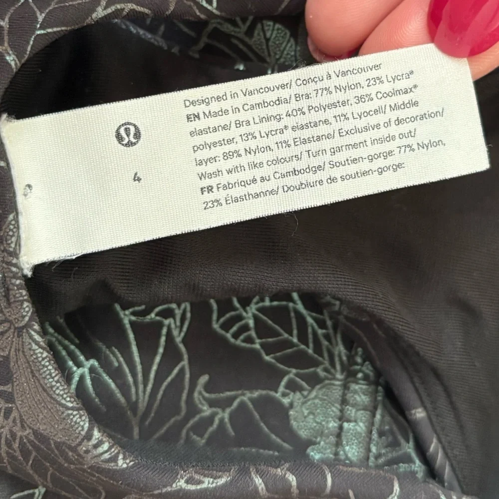 lululemon | Wunder Train Longline Sports Bra Flourish Black Iridescent Foil Sz 4